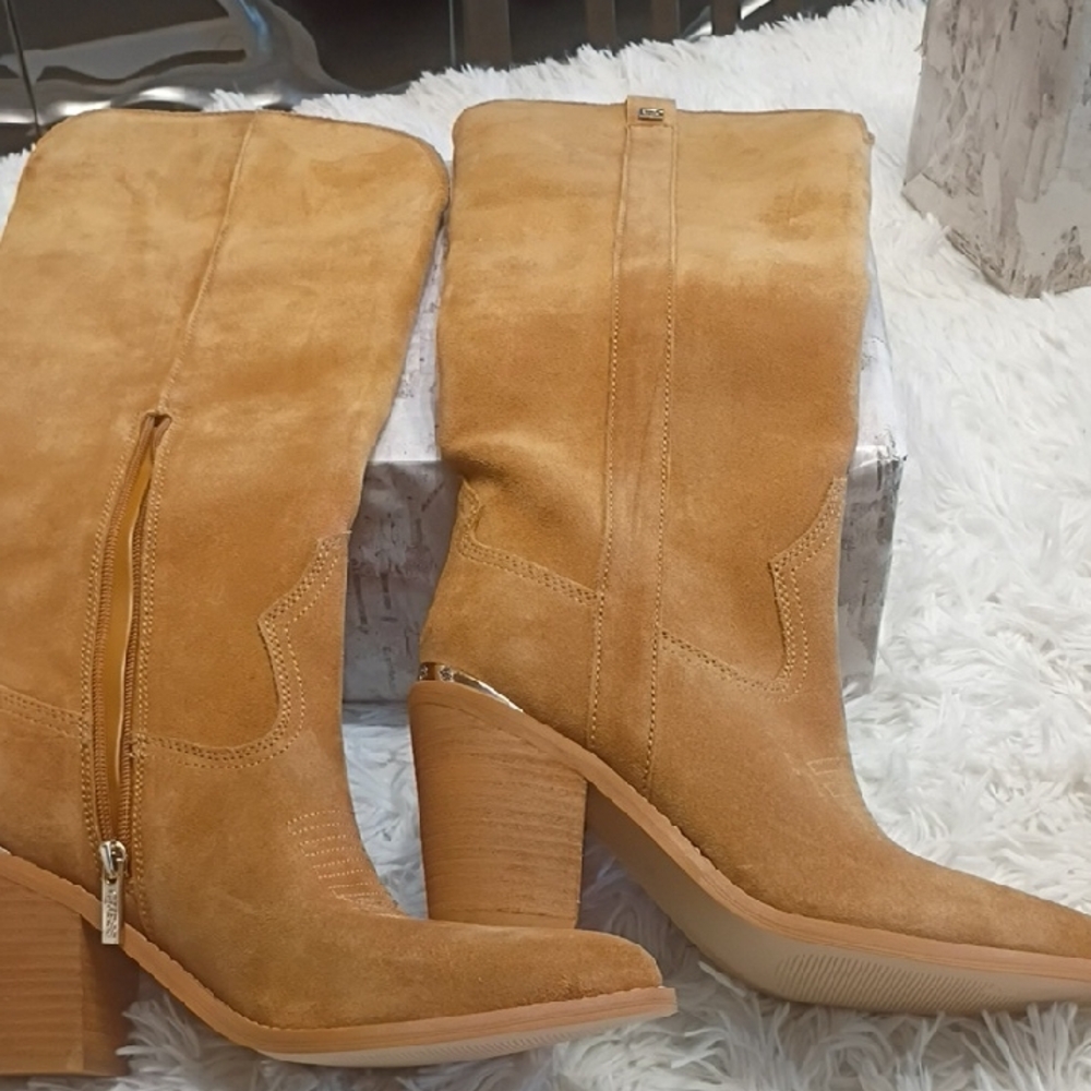 Guess Sashan Top Stitched Leather Tall Western Cowboy Boots Women's 7.5 🆕 $249 - Picture 2 of 10
